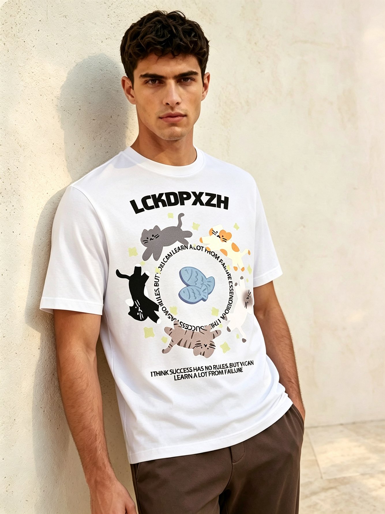 White Printed Round Neck Regular T-Shirt
