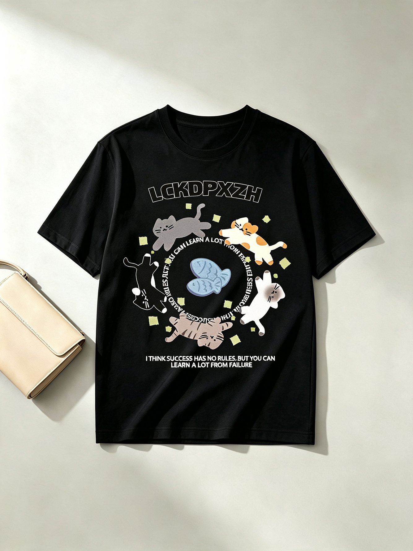 Black Printed Round Neck Regular T-Shirt
