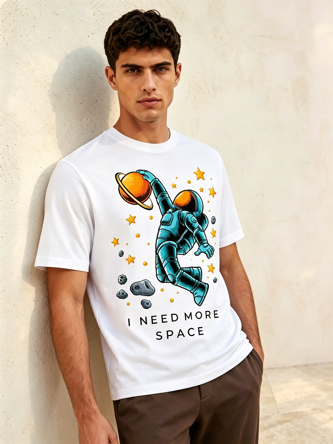White Printed Round Neck Regular T-Shirt