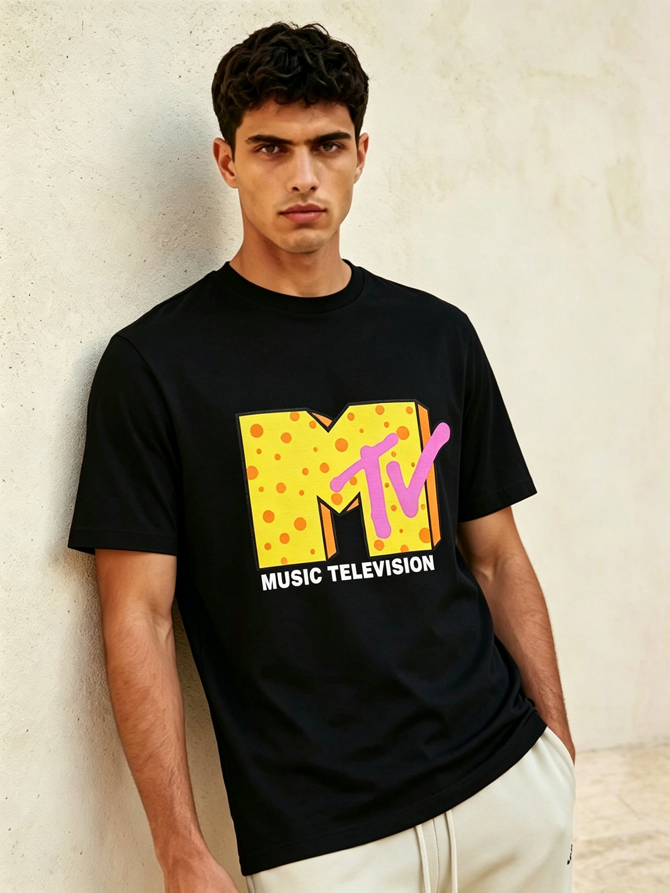 Black Printed Round Neck Regular T-Shirt