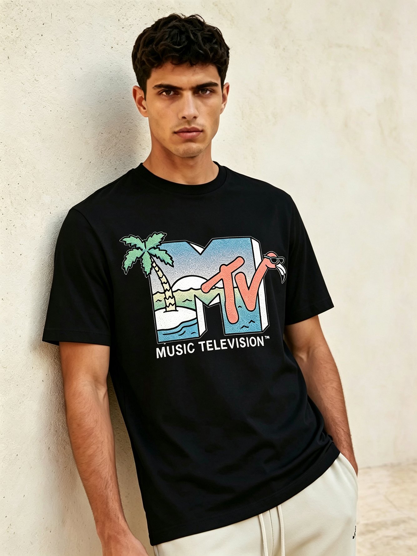 Black Printed Round Neck Regular T-Shirt
