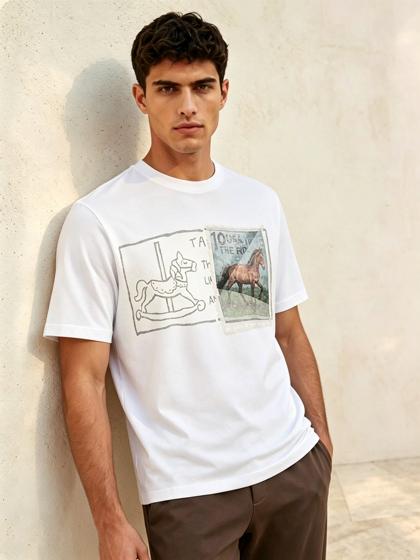 White Printed Round Neck Regular T-Shirt