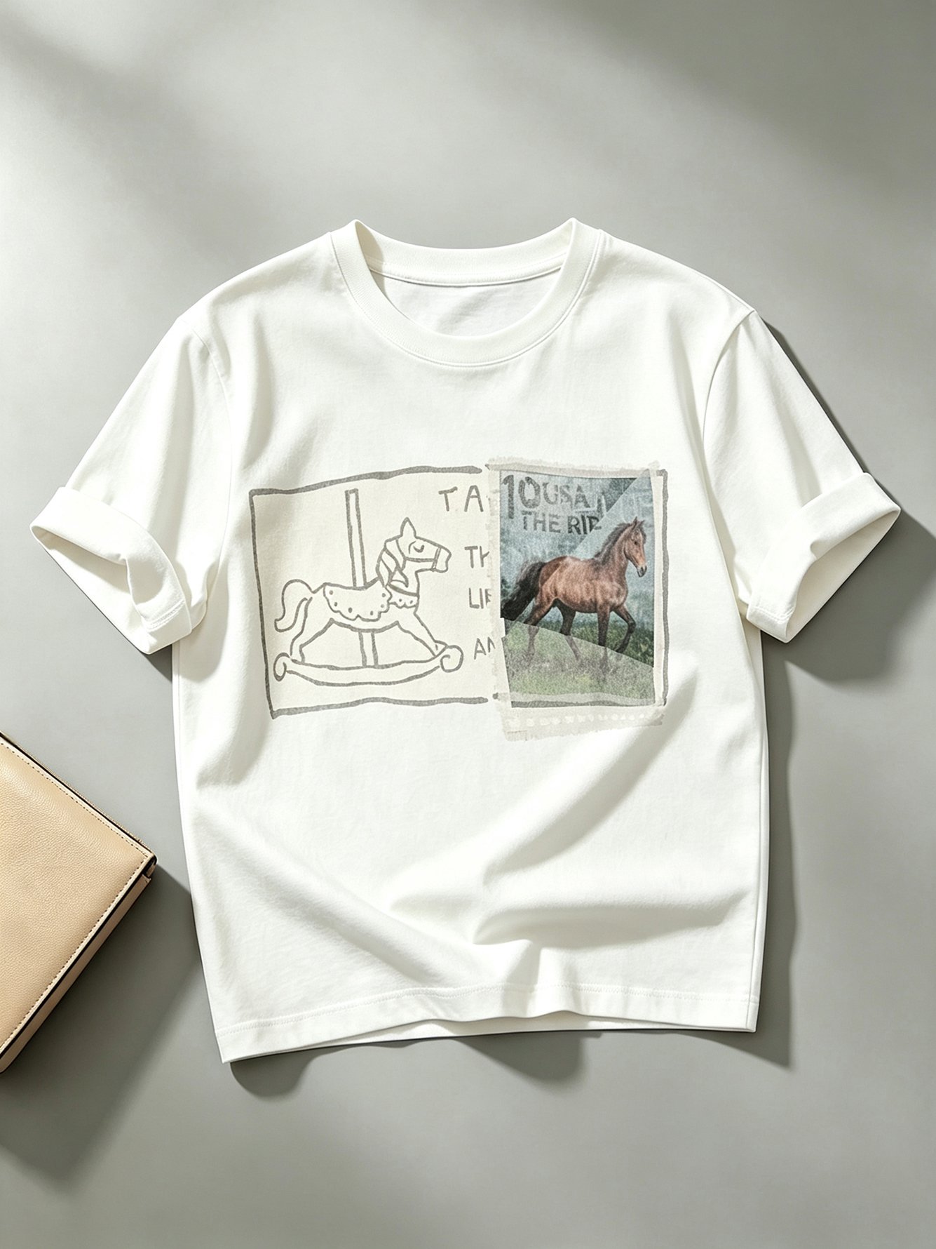 White Printed Round Neck Regular T-Shirt