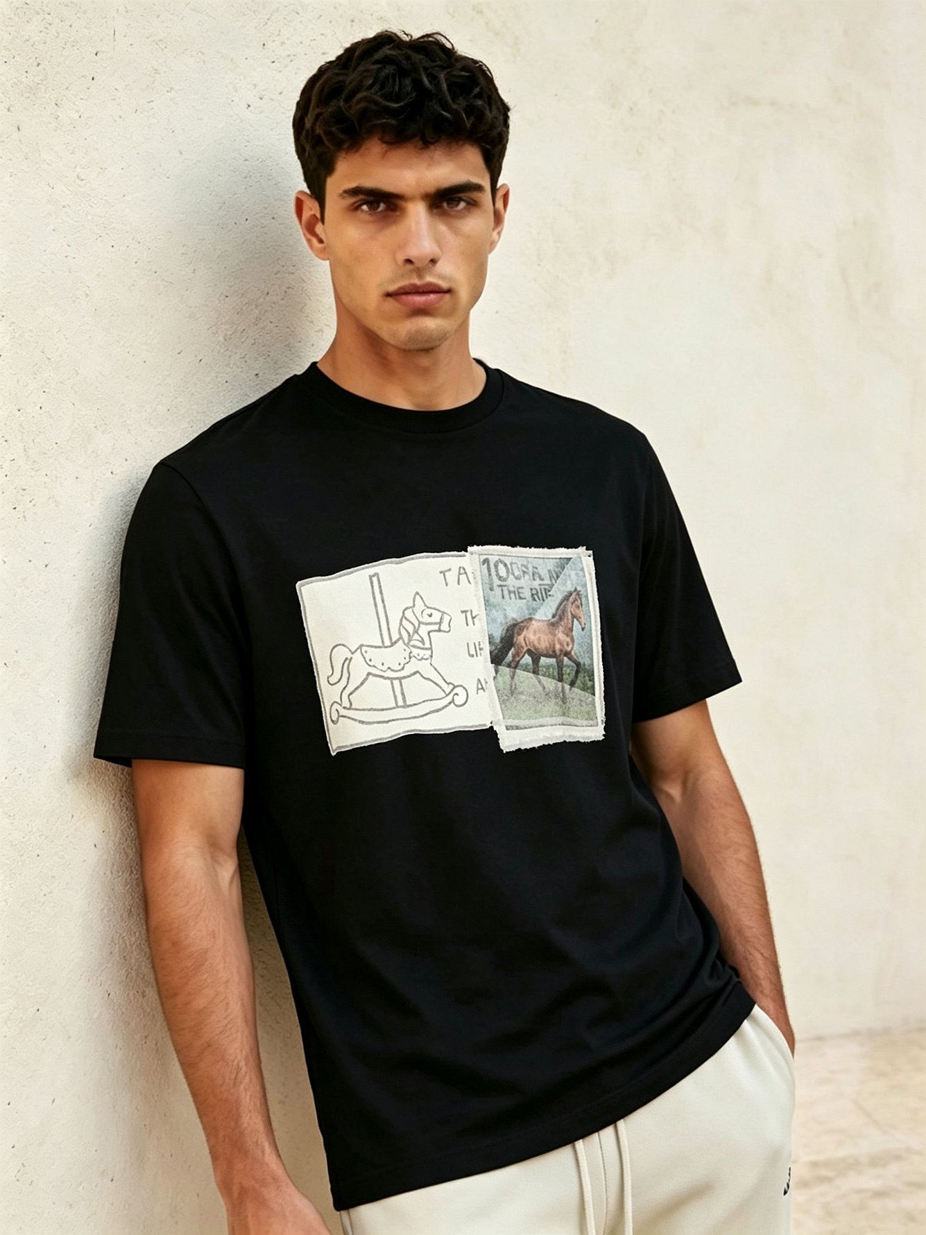 Black Printed Round Neck Regular T-Shirt