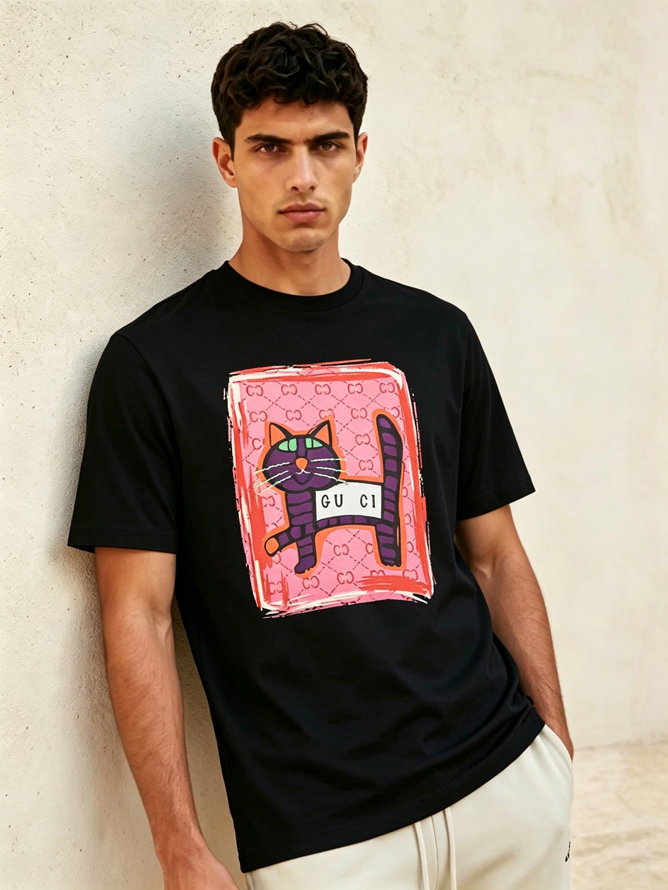 Black Printed Round Neck Regular T-Shirt