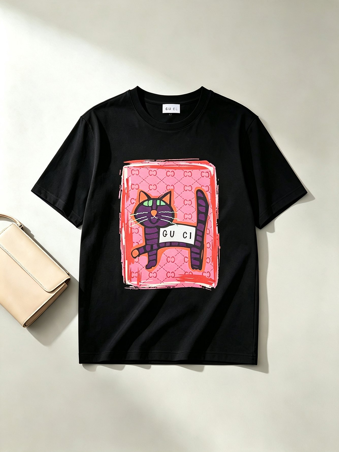 Black Printed Round Neck Regular T-Shirt