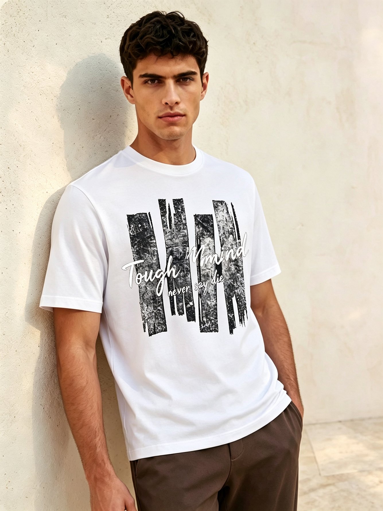 White Printed Round Neck Regular T-Shirt