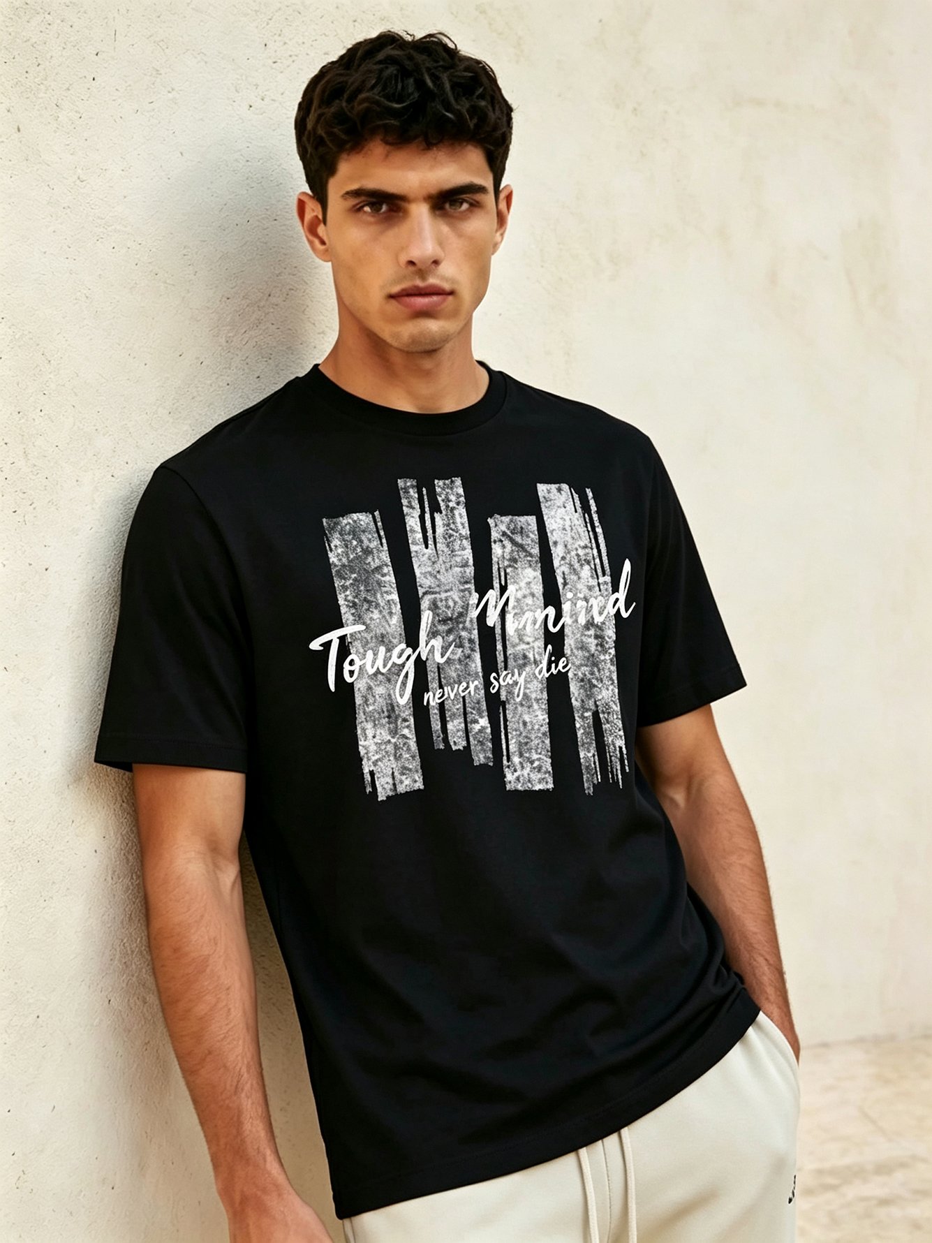 Black Printed Round Neck Regular T-Shirt
