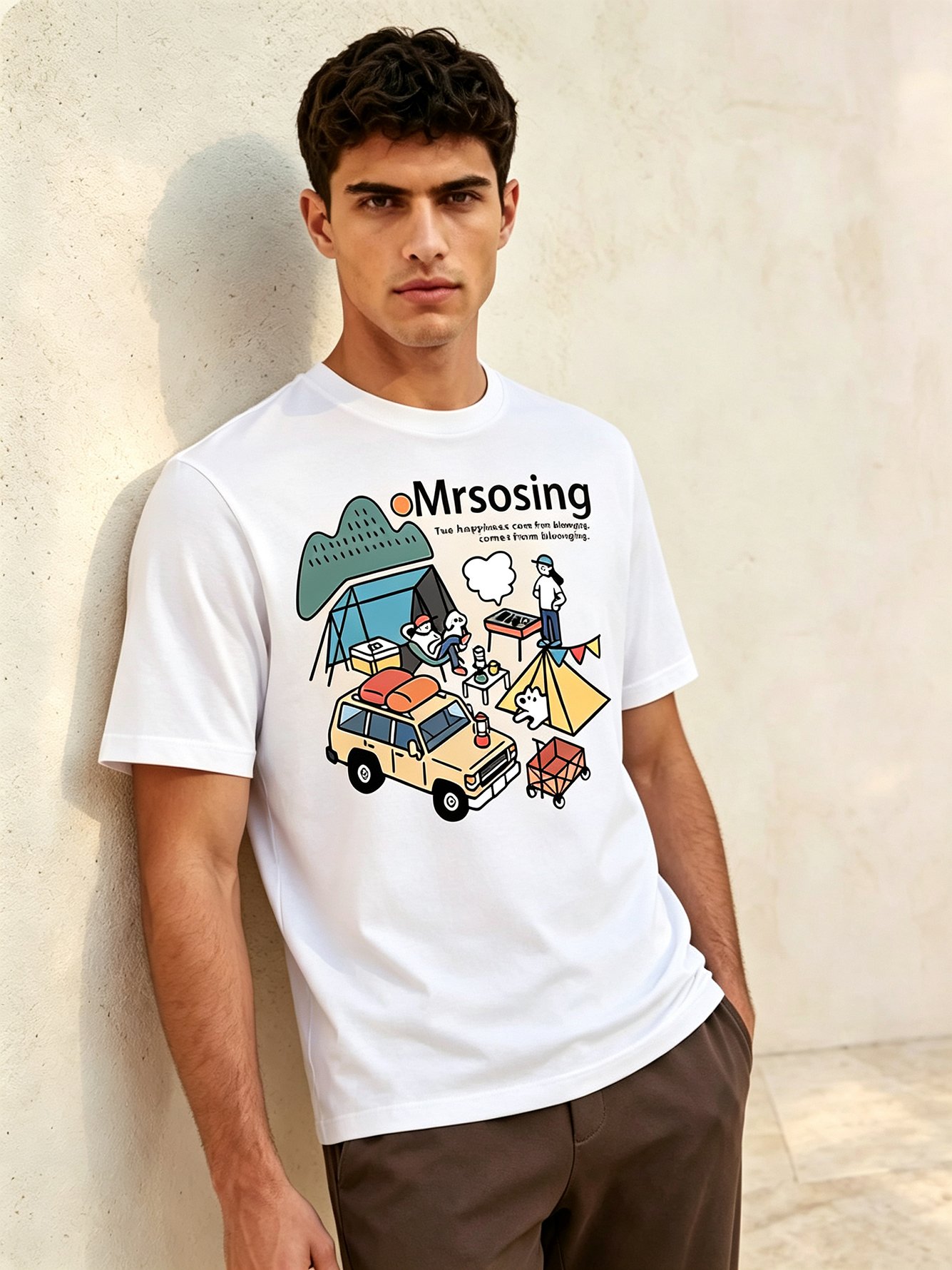 White Printed Round Neck Regular T-Shirt