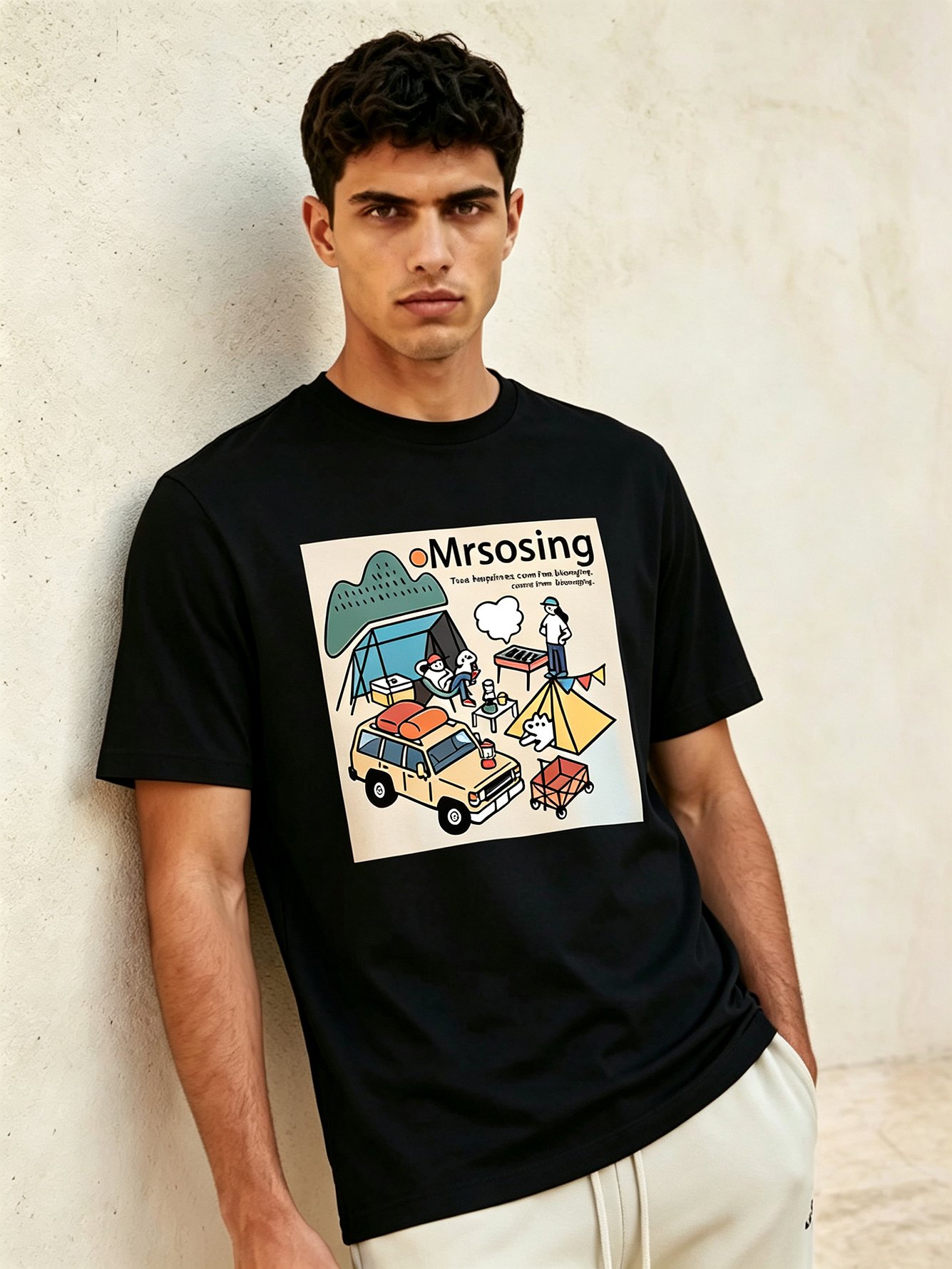 Black Printed Round Neck Regular T-Shirt