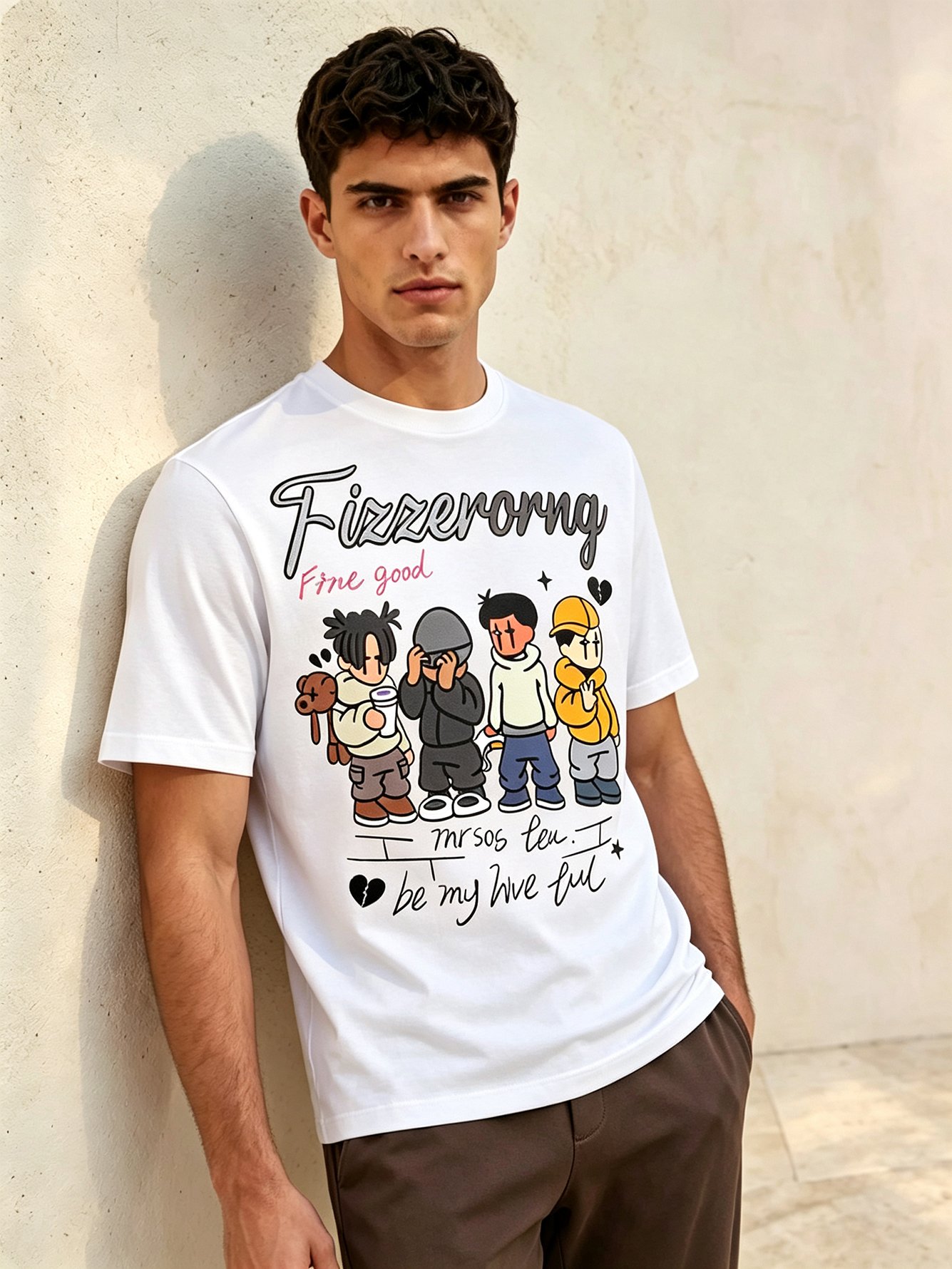 White Printed Round Neck Regular T-Shirt