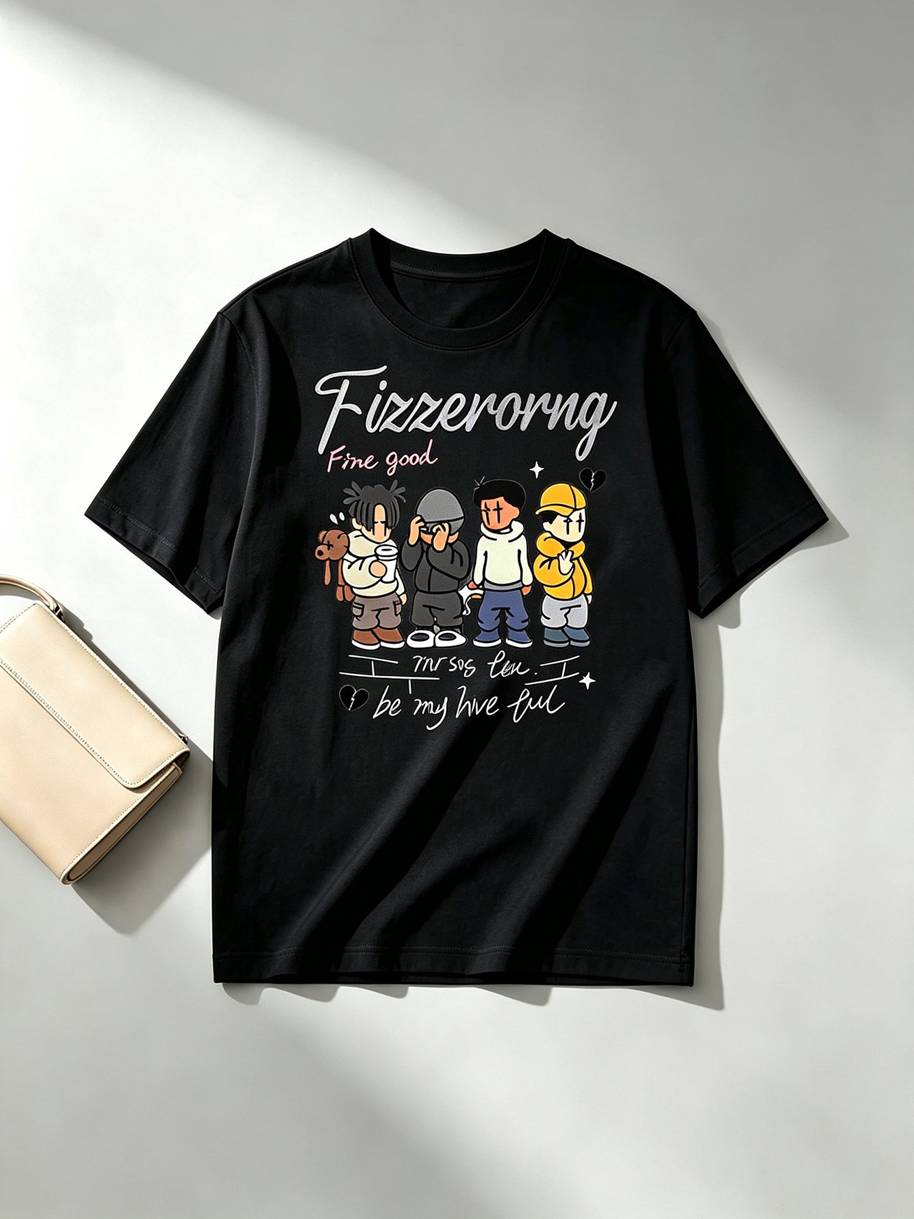 Black Printed Round Neck Regular T-Shirt