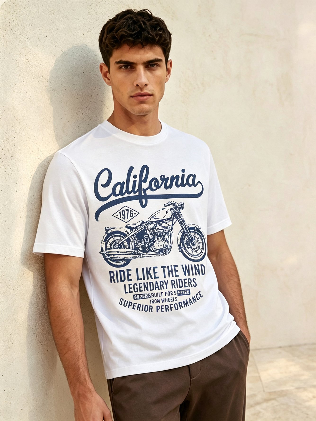 White Printed Round Neck Regular T-Shirt