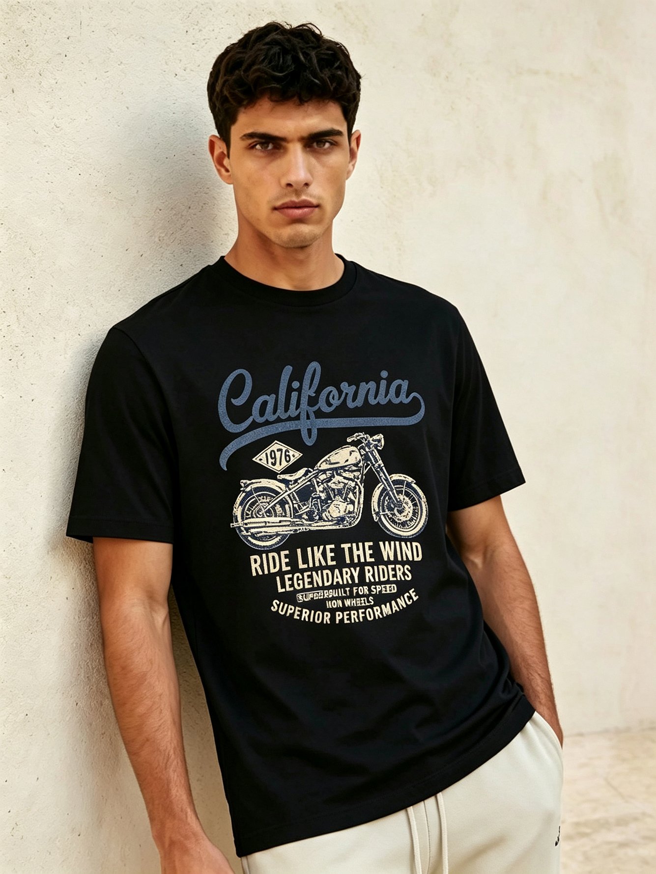 Black Printed Round Neck Regular T-Shirt