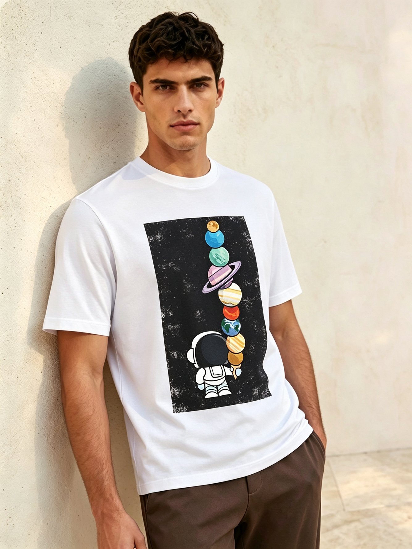 White Printed Round Neck Regular T-Shirt