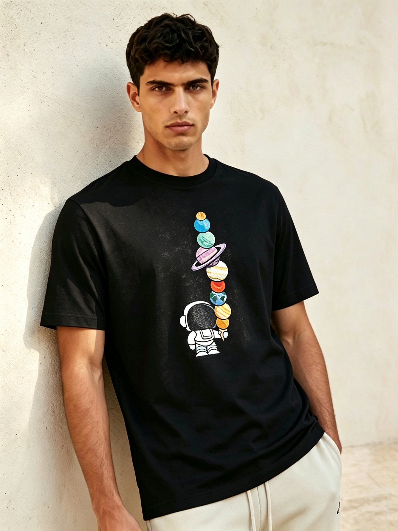 Black Printed Round Neck Regular T-Shirt