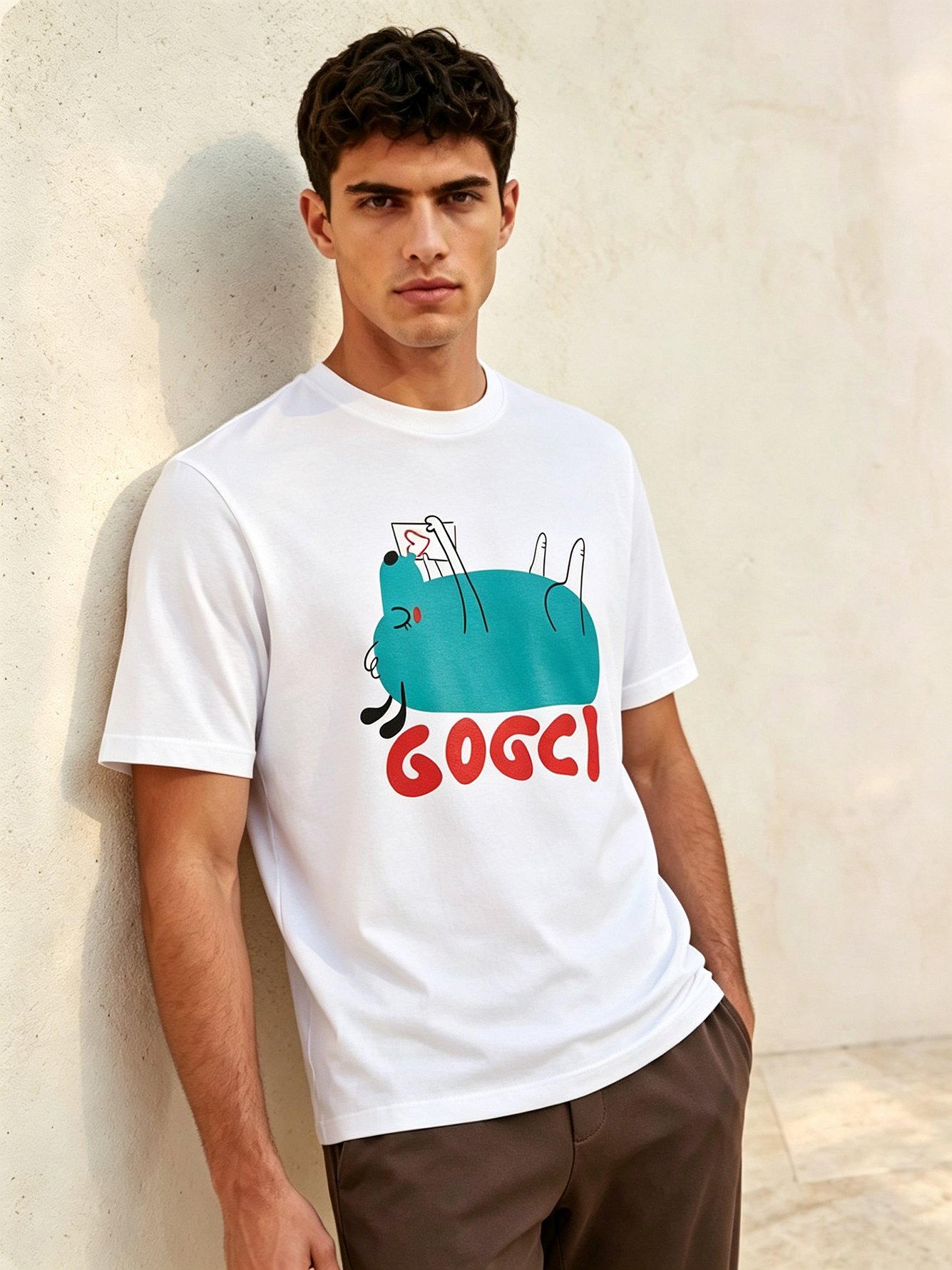 White Printed Round Neck Regular T-Shirt