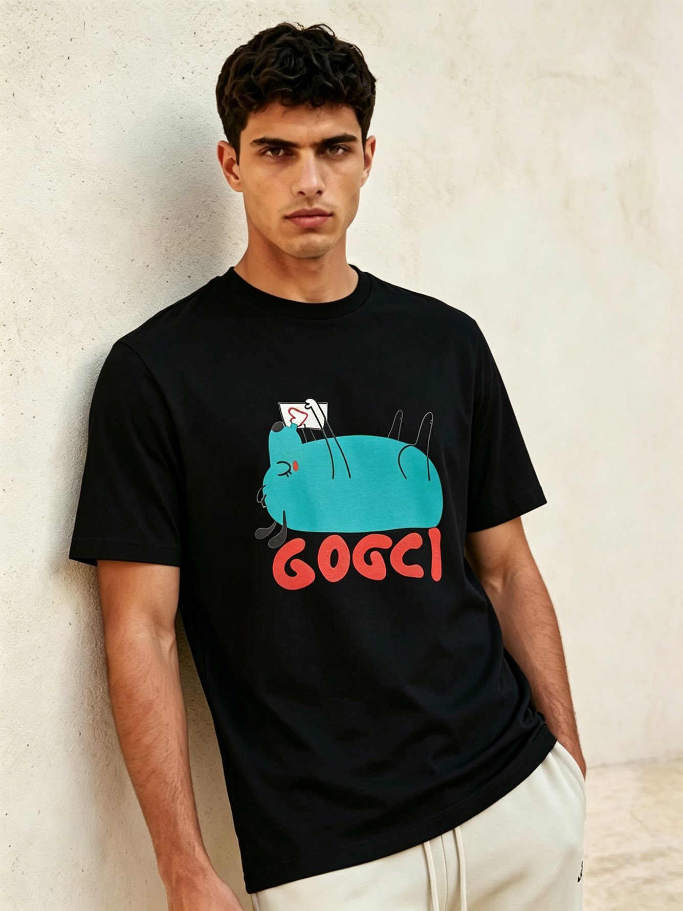Black Printed Round Neck Regular T-Shirt