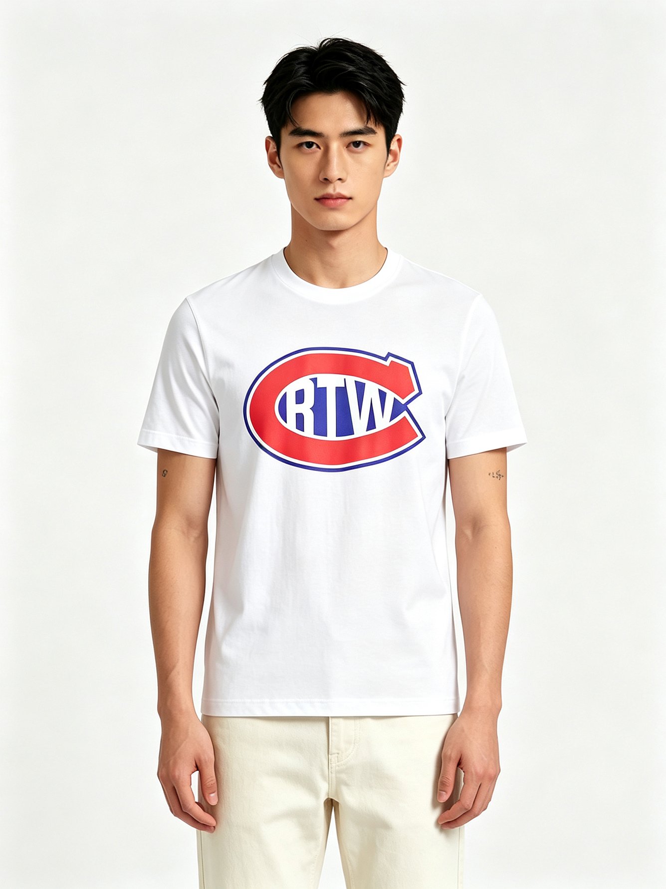 White Printed Round Neck Regular T-Shirt
