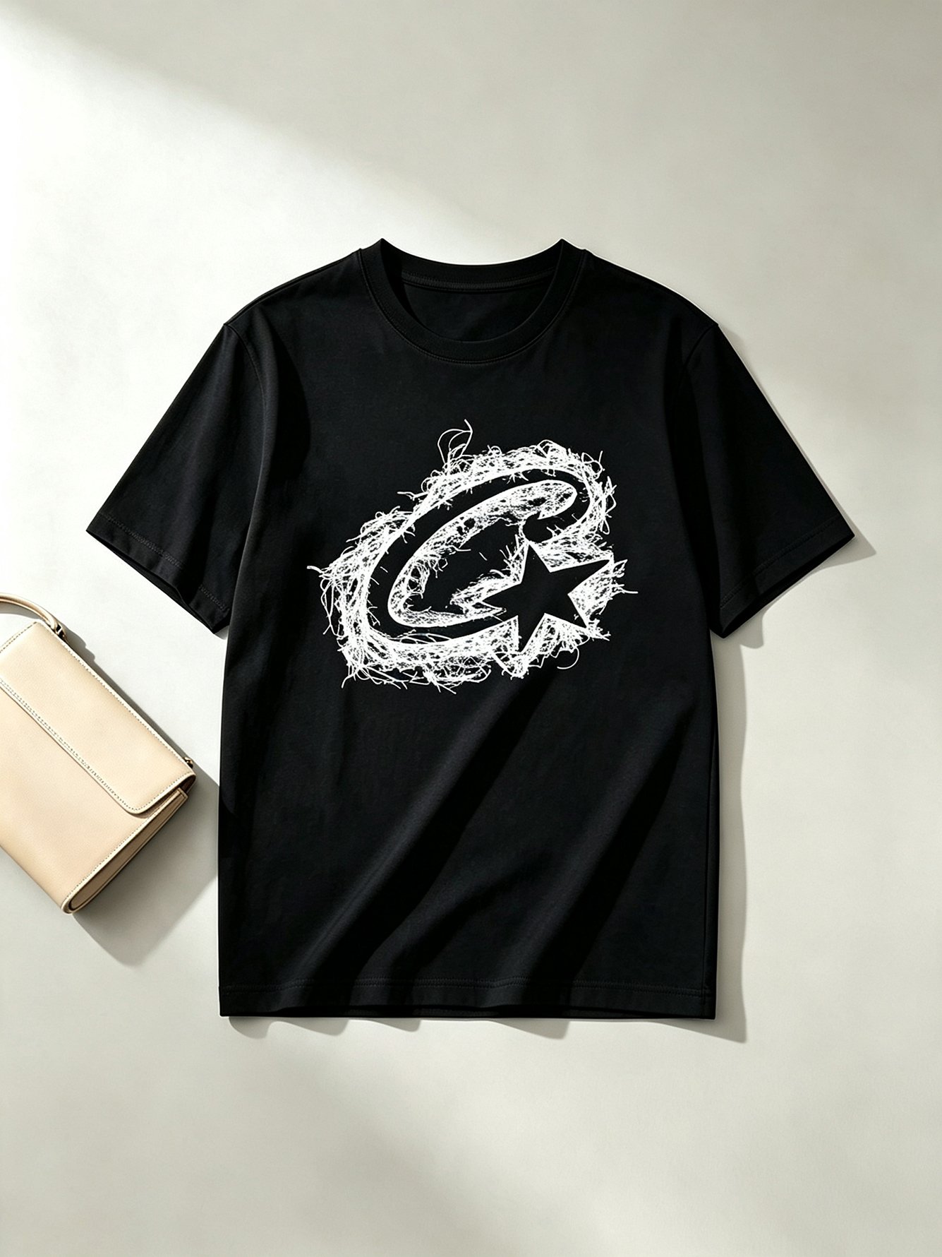 Black Printed Round Neck Regular T-Shirt
