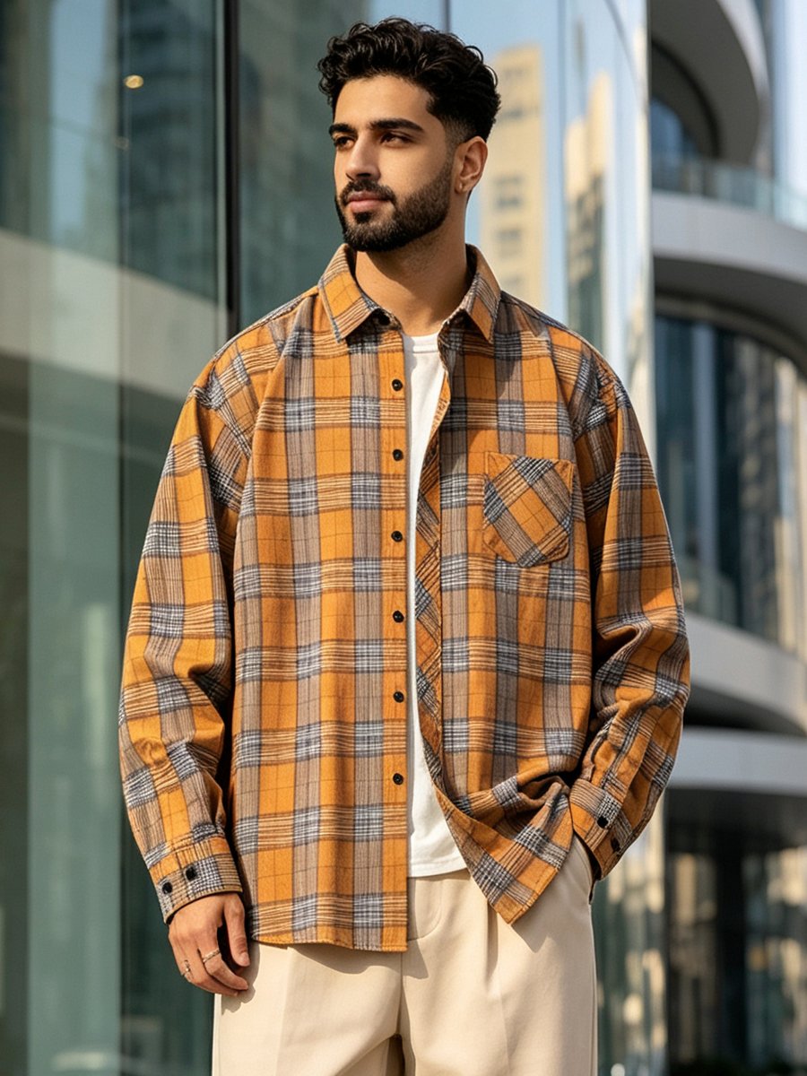 Orange Checked Regular Shirt