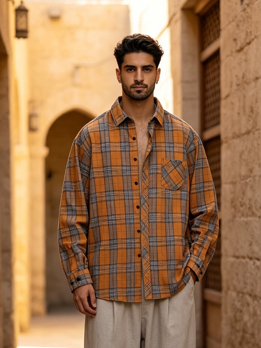 Orange Checked Regular Shirt