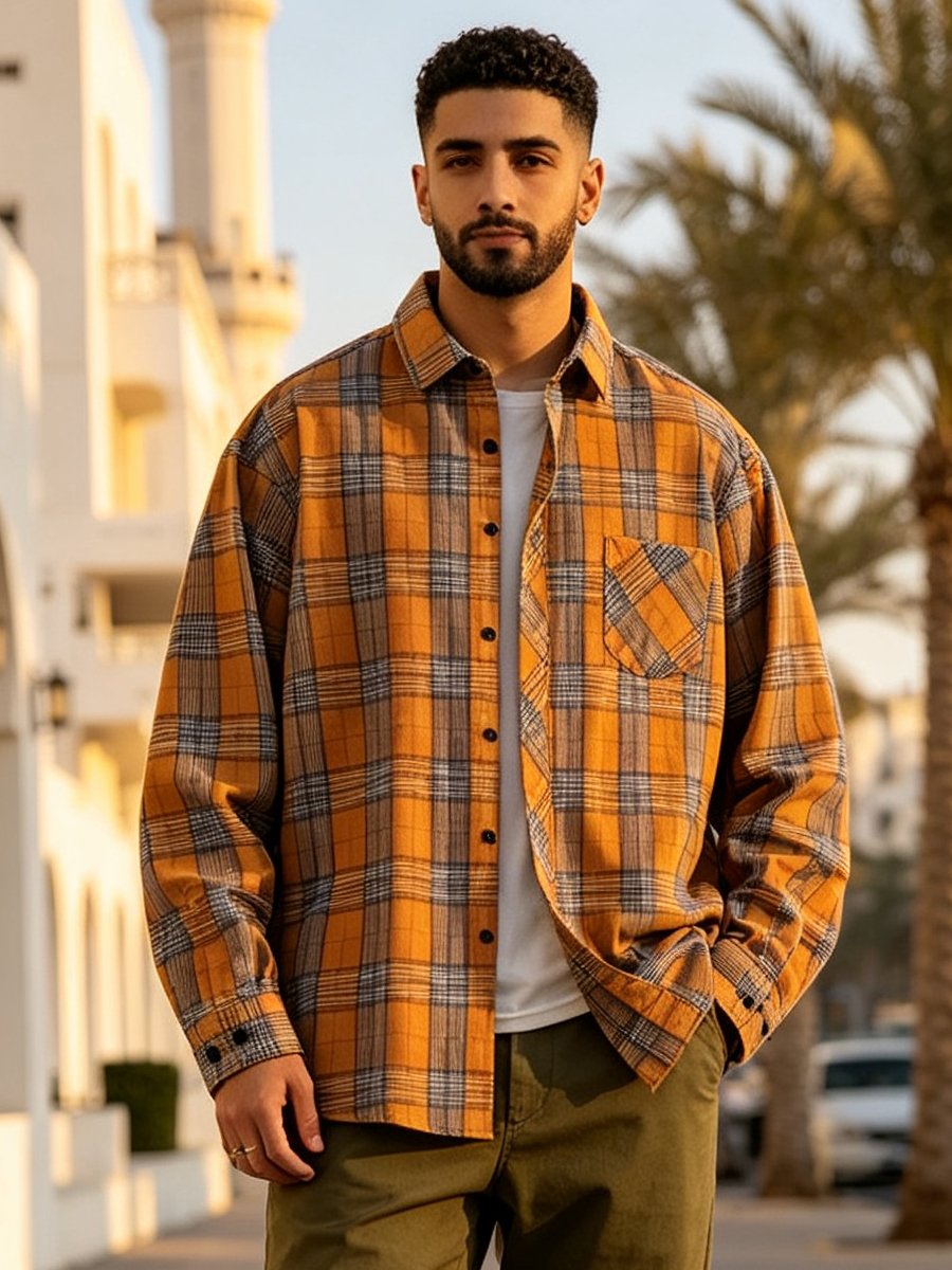 Orange Checked Regular Shirt