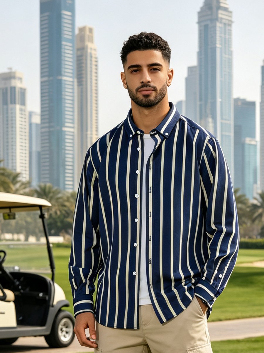 Dark Blue Striped Long Sleeves Regular Shirt