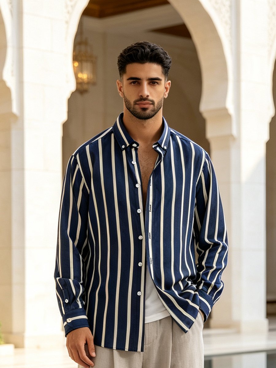 Dark Blue Striped Long Sleeves Regular Shirt