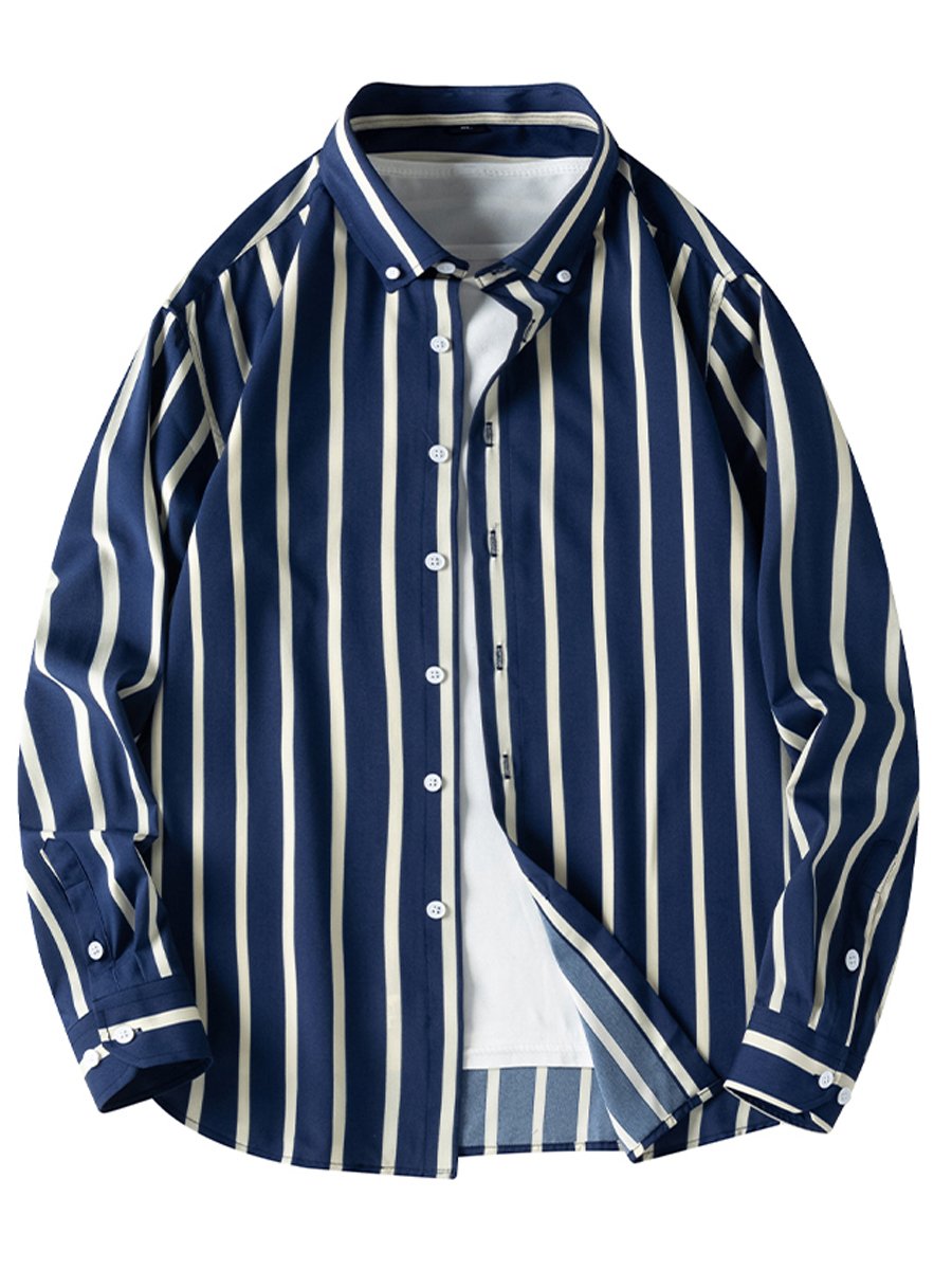 Dark Blue Striped Long Sleeves Regular Shirt