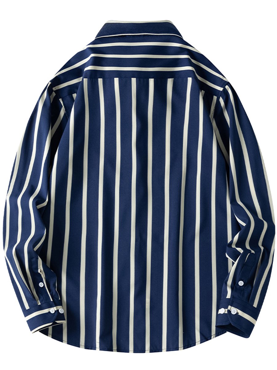 Dark Blue Striped Long Sleeves Regular Shirt