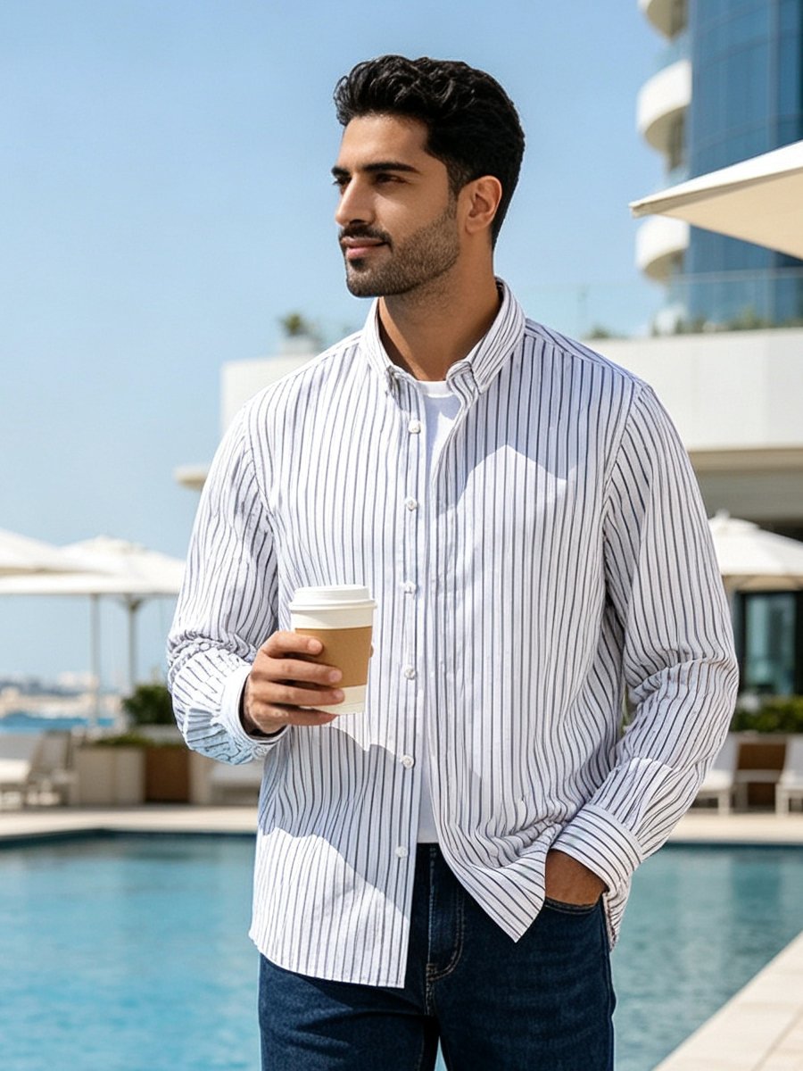 White Striped Long Sleeves Regular Shirt