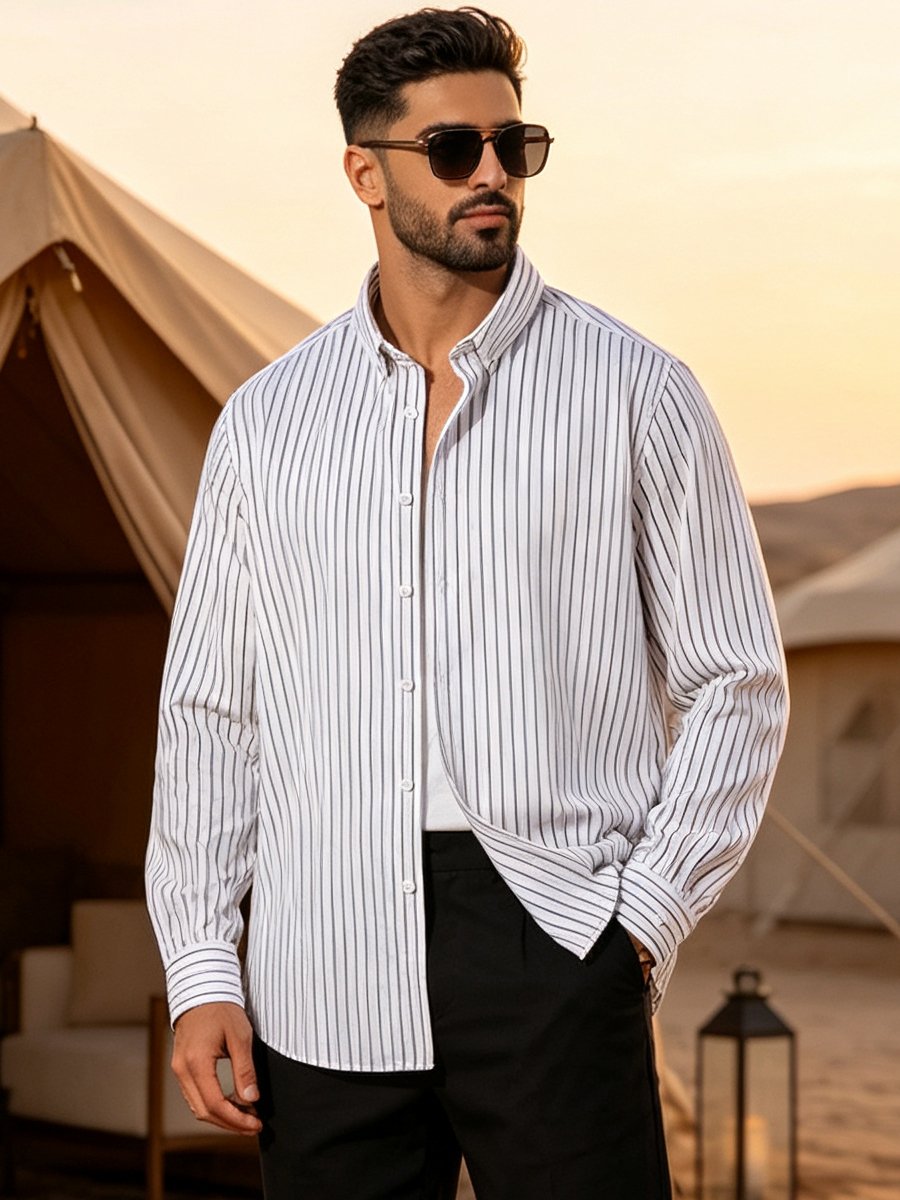 White Striped Long Sleeves Regular Shirt