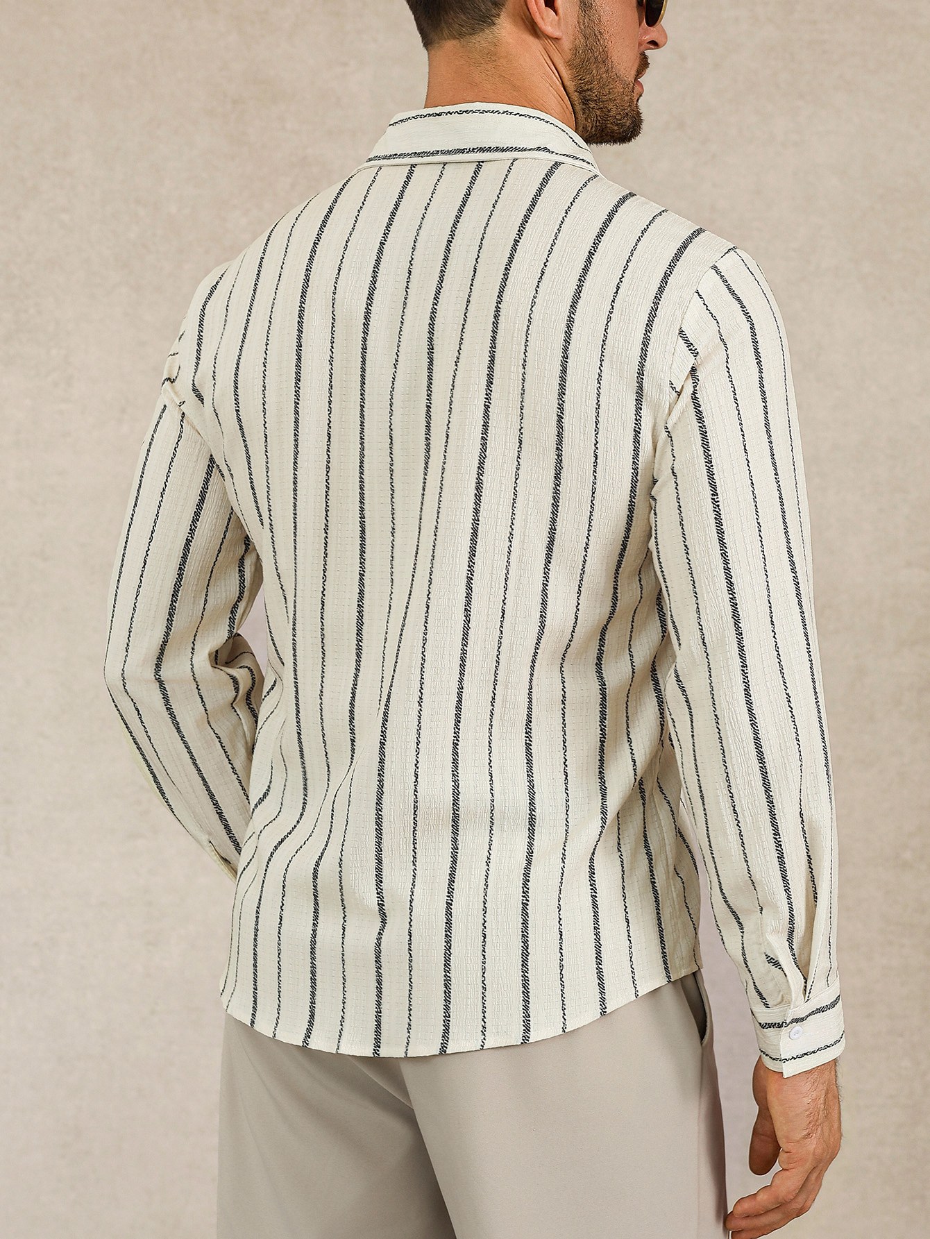Off White Striped Long Sleeves Regular Shirt