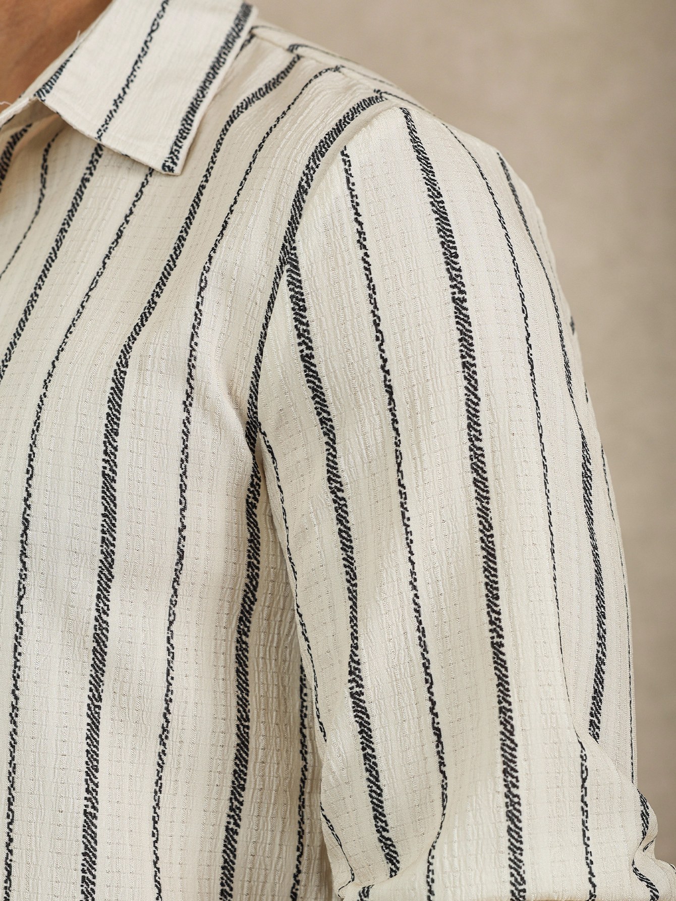 Off White Striped Long Sleeves Regular Shirt