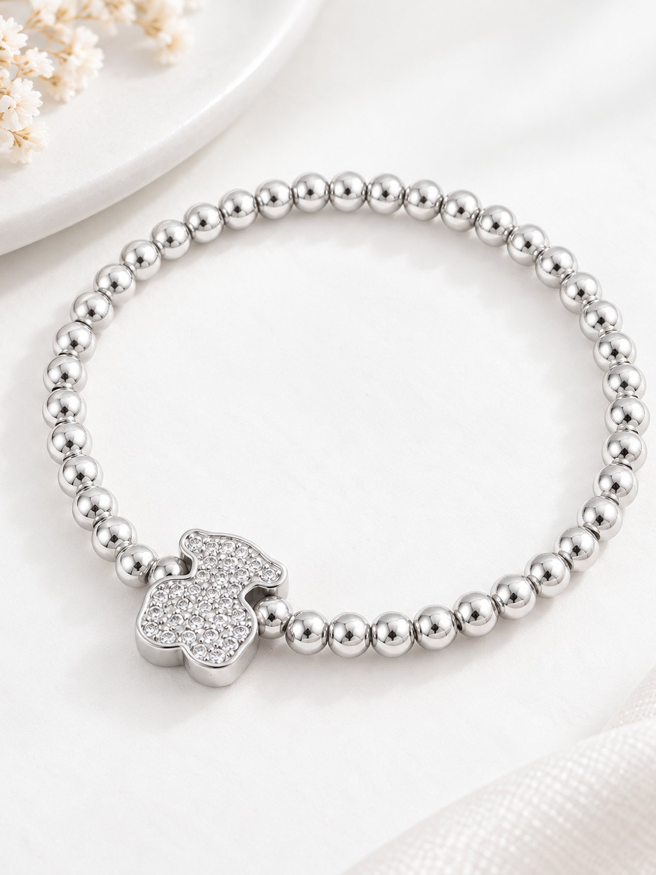 1Pcs New Classic Silver Bear Beaded Bracelets For Women