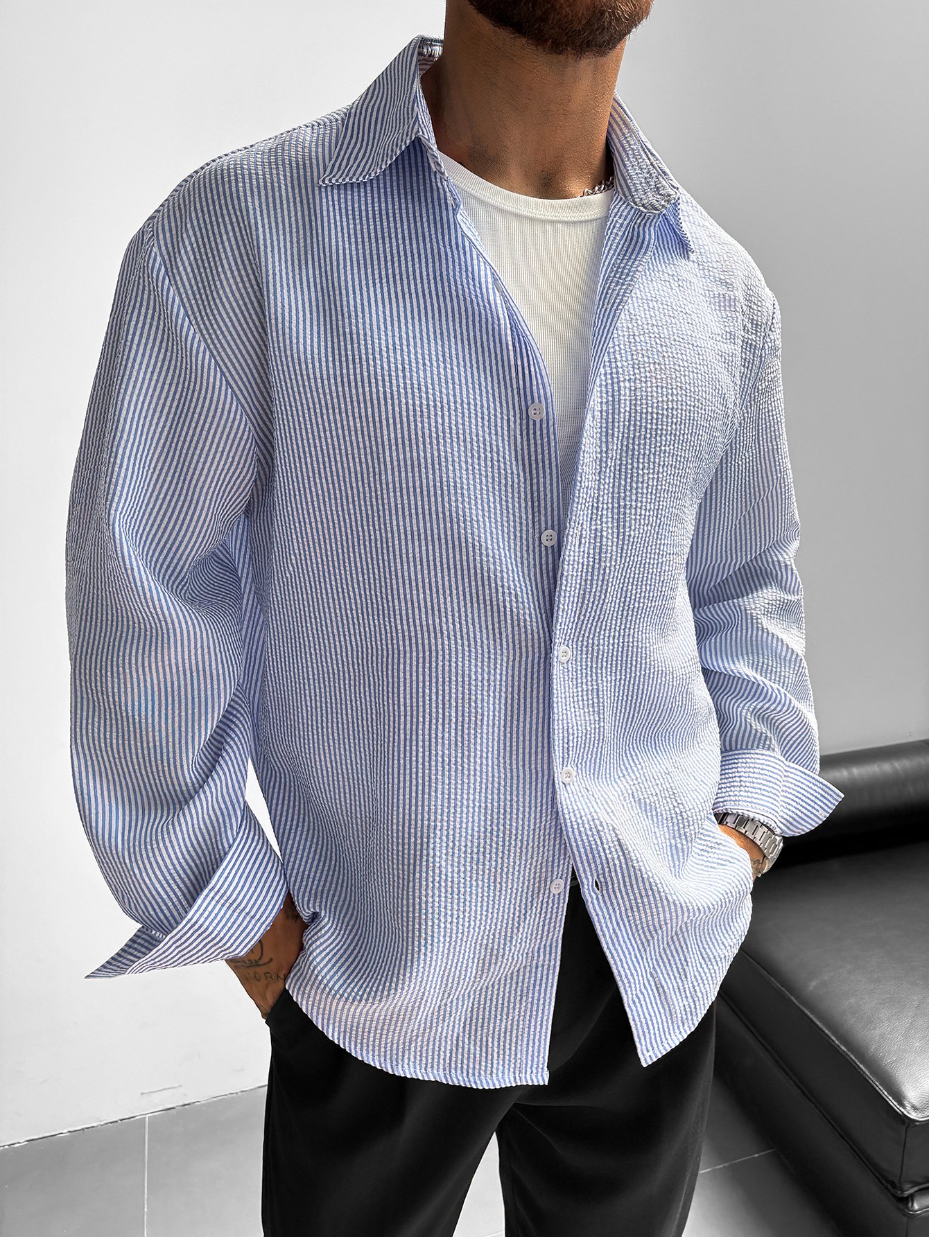 Blue Striped Long Sleeves Regular Shirt