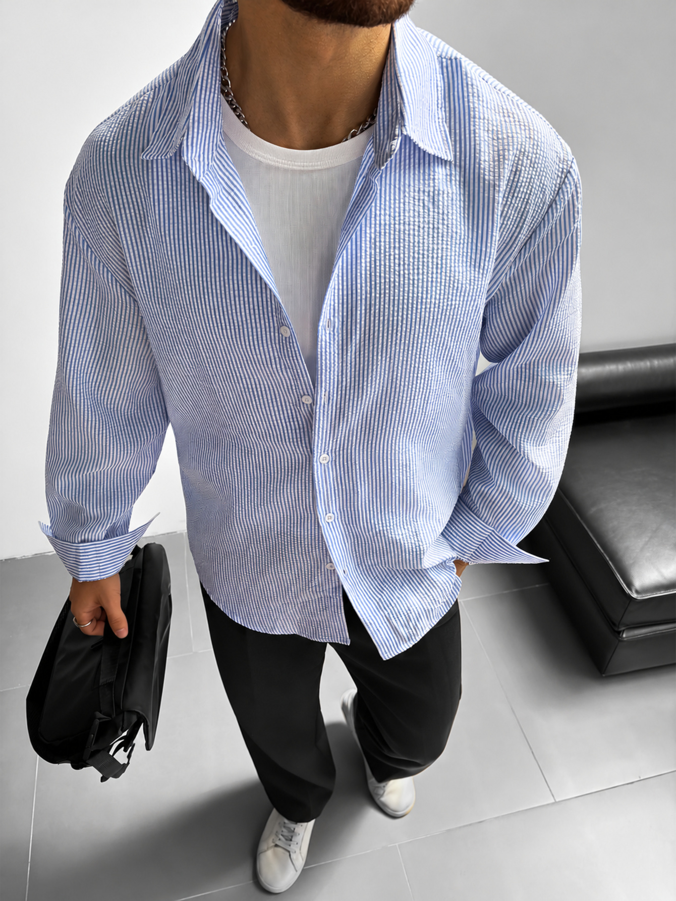 Blue Striped Long Sleeves Regular Shirt