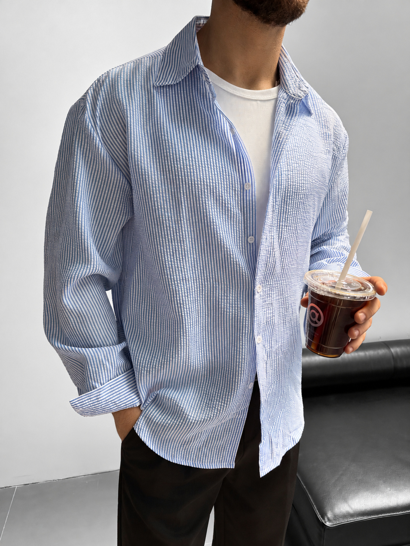 Blue Striped Long Sleeves Regular Shirt
