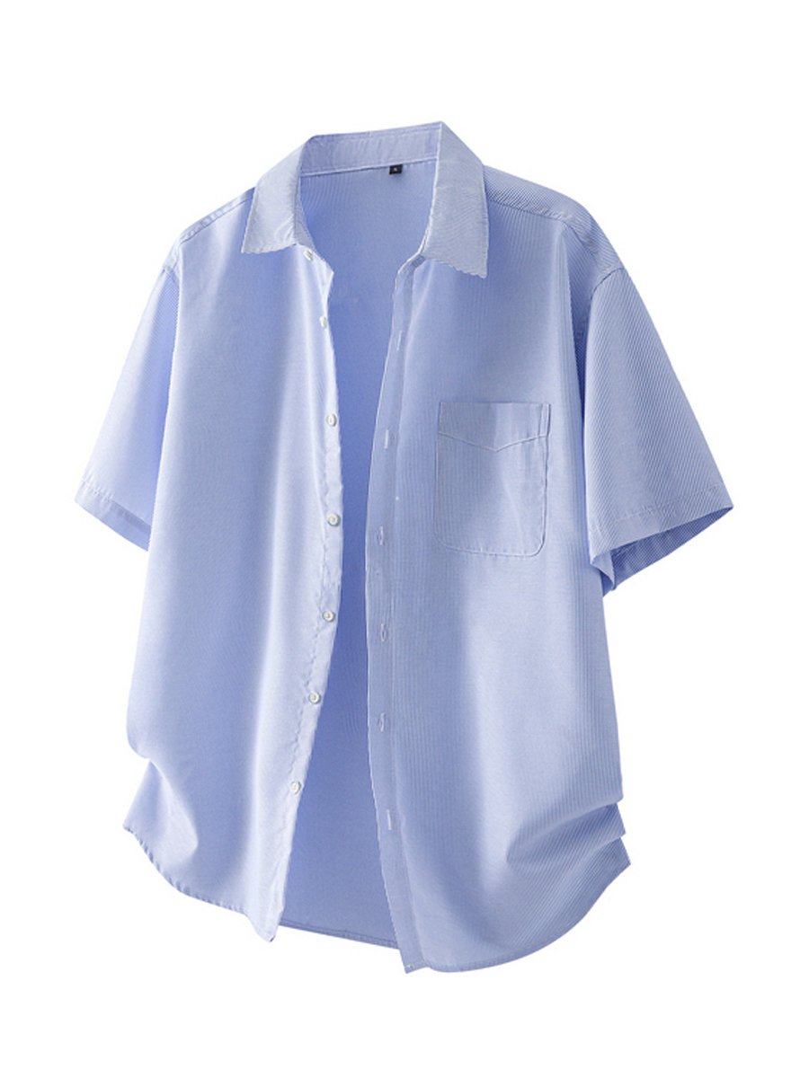 Light Blue Solid Short Sleeves Relaxed Shirt
