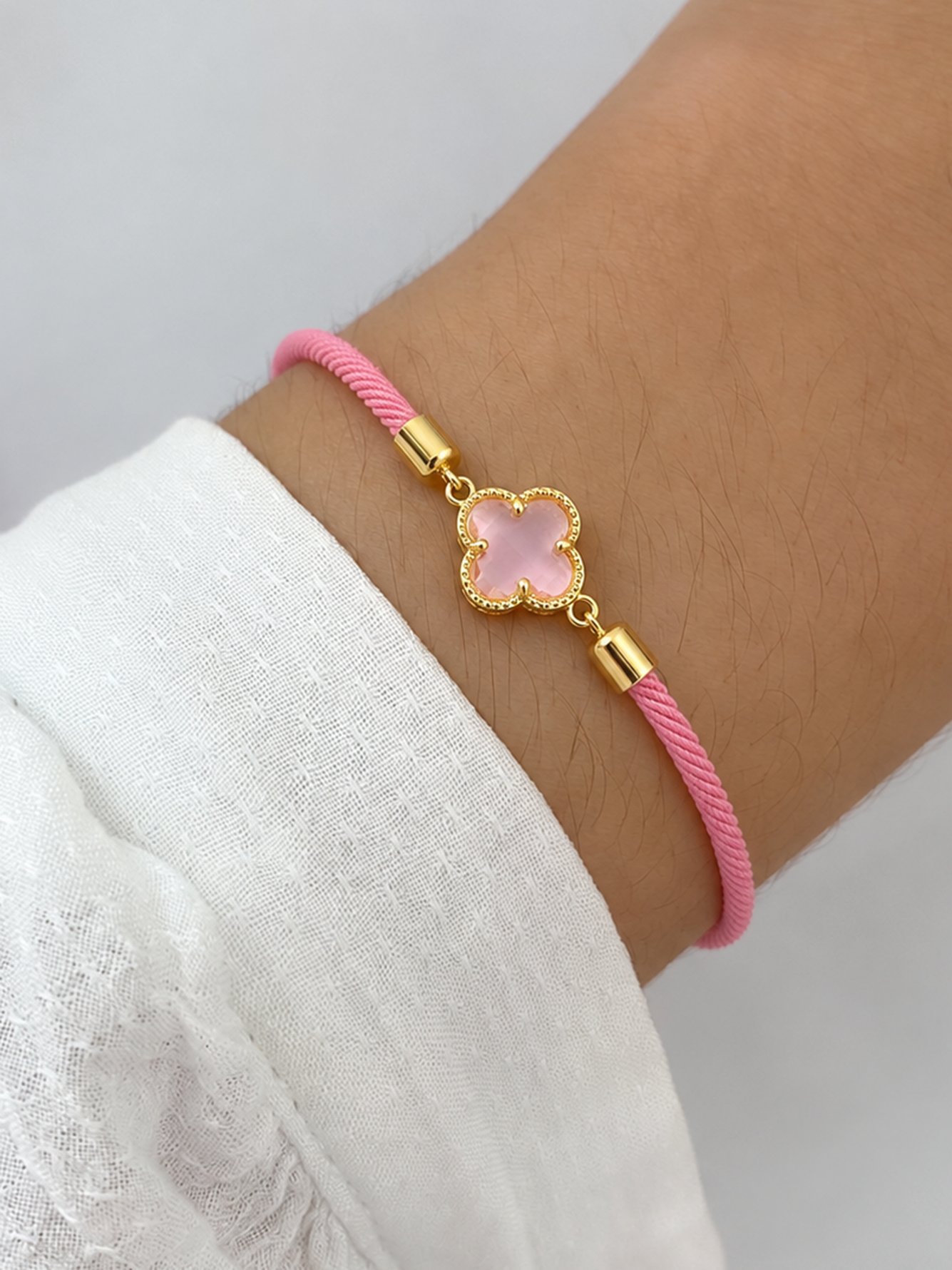 Pink Clover Gold Plated Adjustable Bracelet for Women - Casual