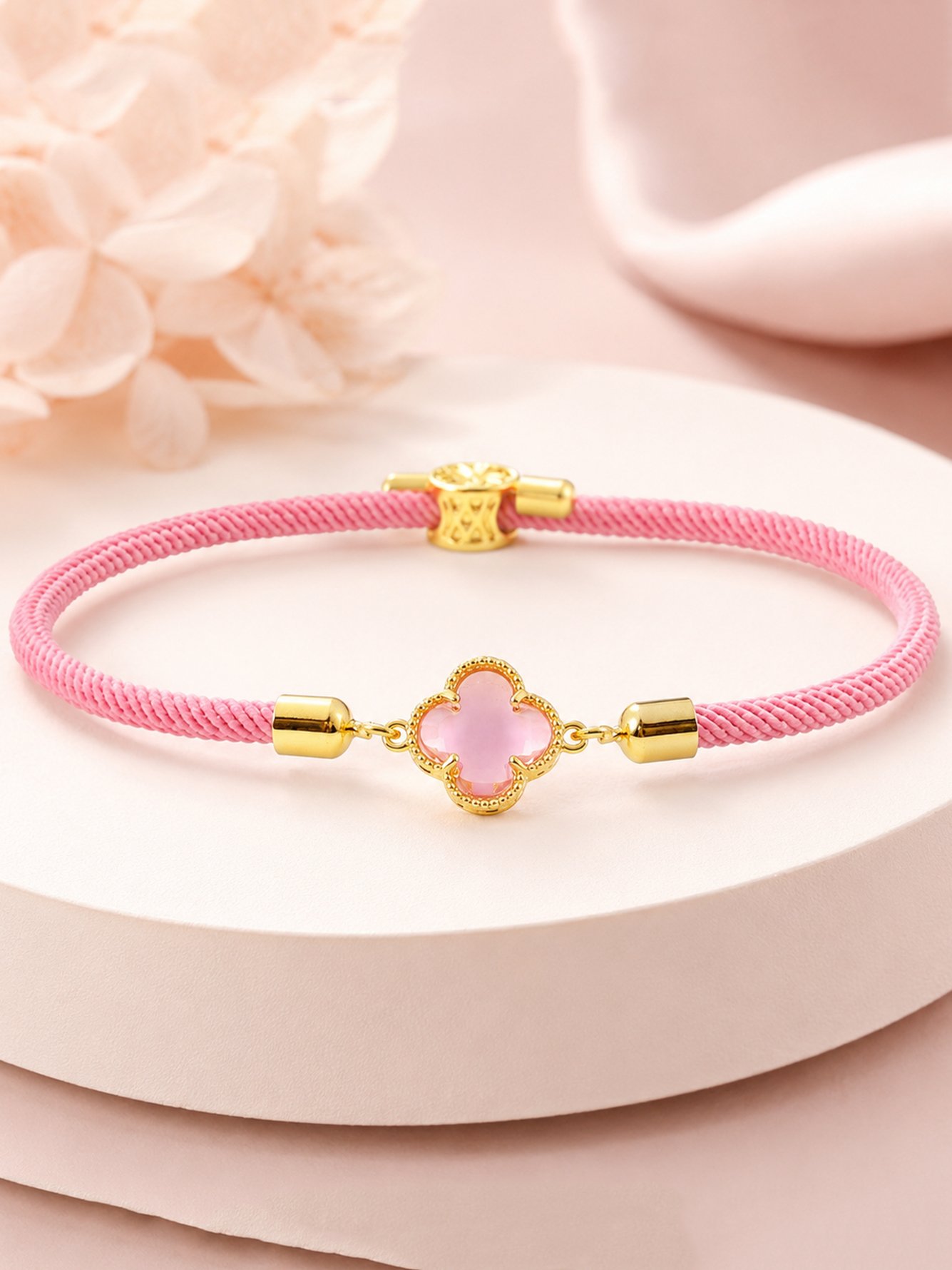 Pink Clover Gold Plated Adjustable Bracelet for Women - Casual