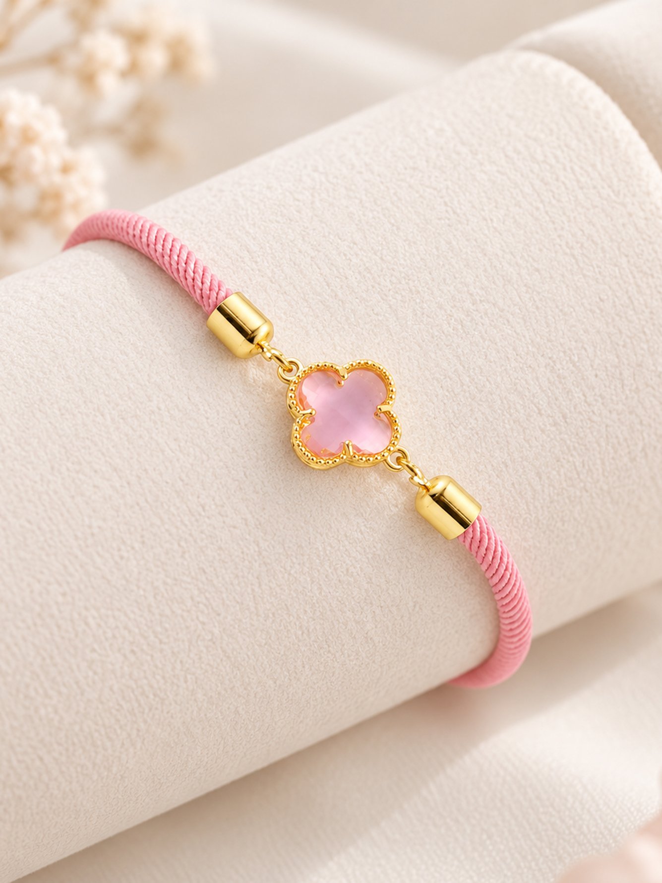 Pink Clover Gold Plated Adjustable Bracelet for Women - Casual