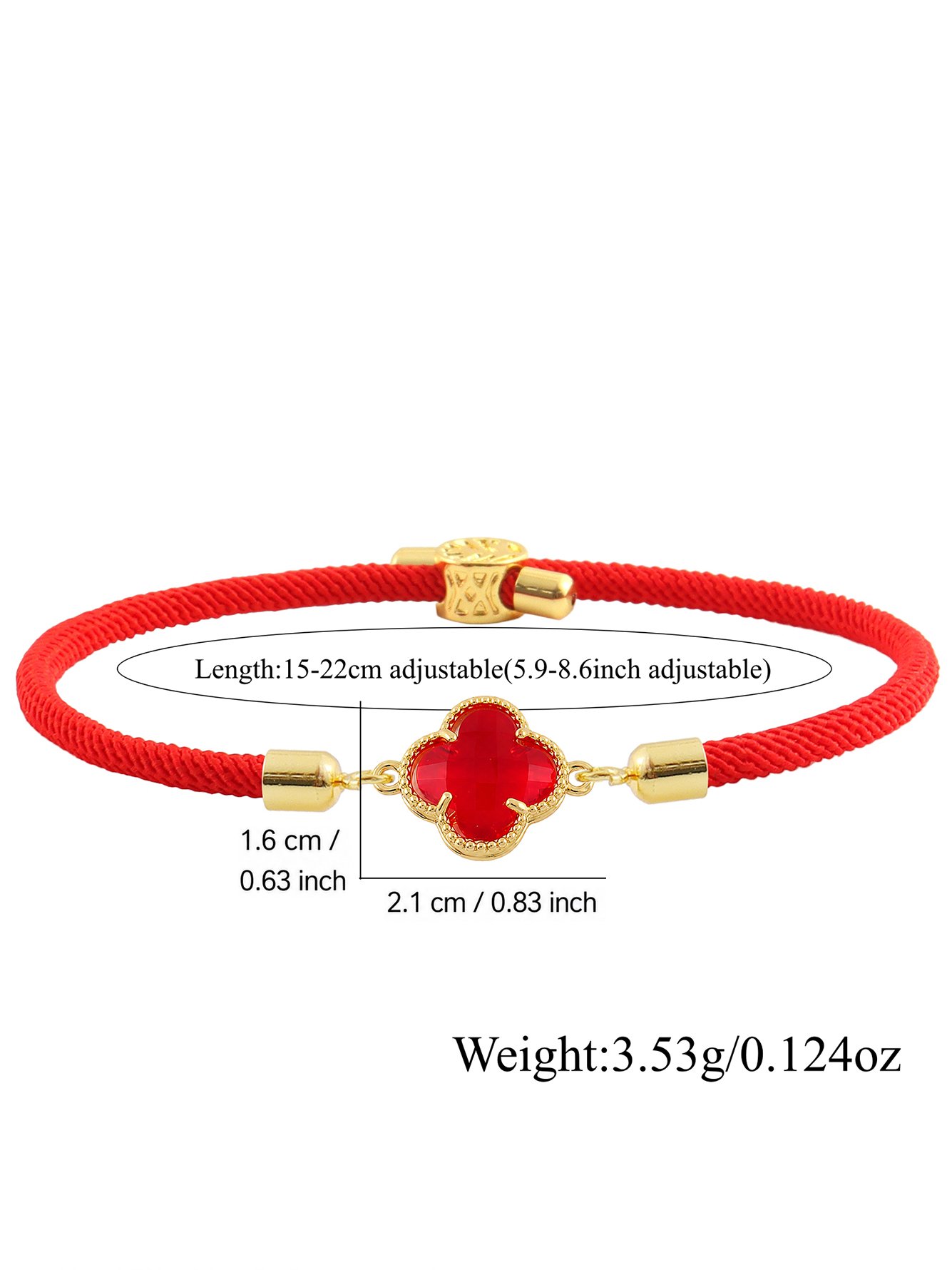 Red Cord Bracelet with Gold Clover Charm for Women - Casual and