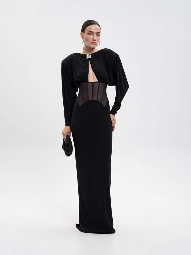 Black Maxi Dress with Long Sleeves