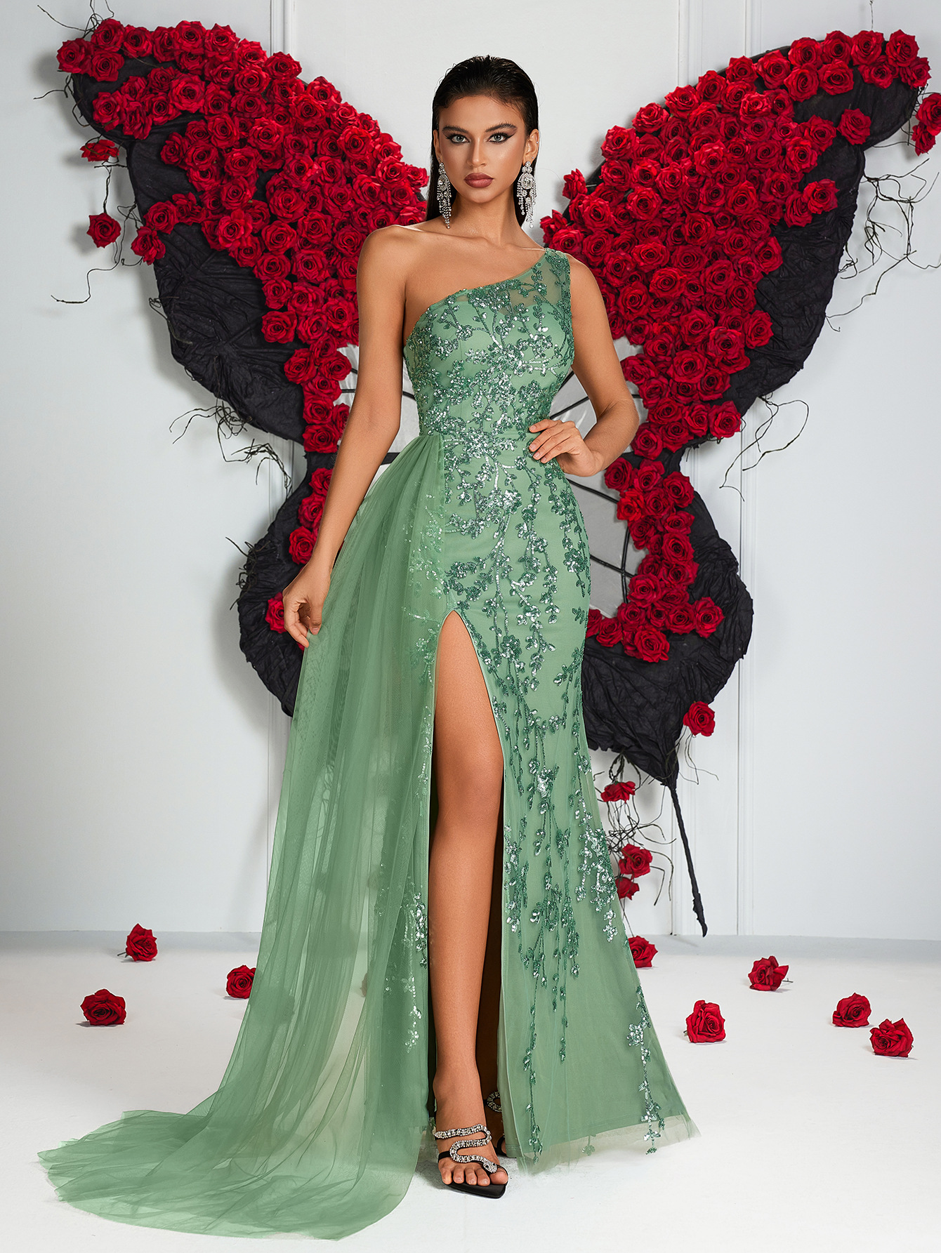 Green Sleeveless A-Line Gown