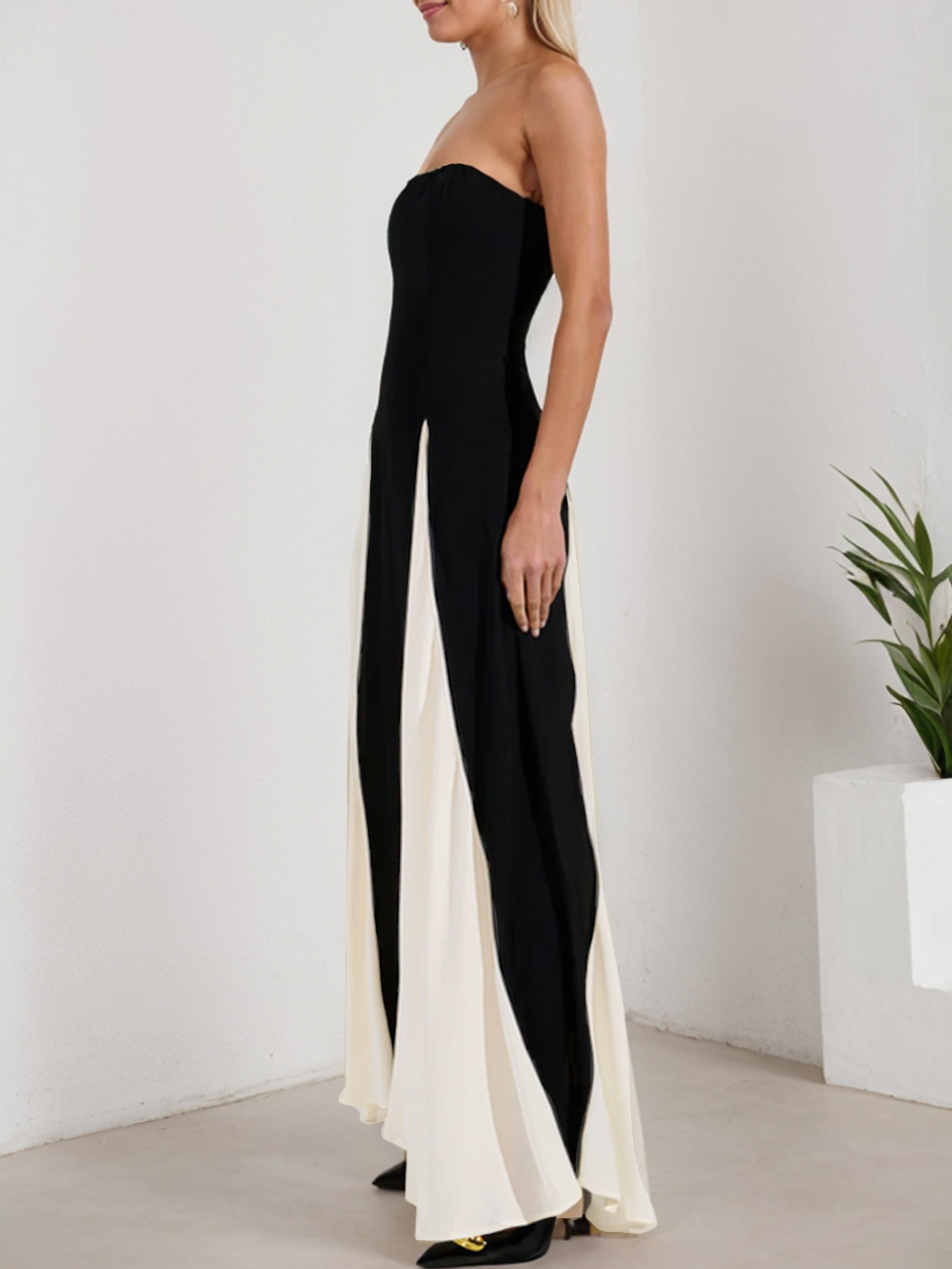 Color Block Strapless A-Line Maxi Dress