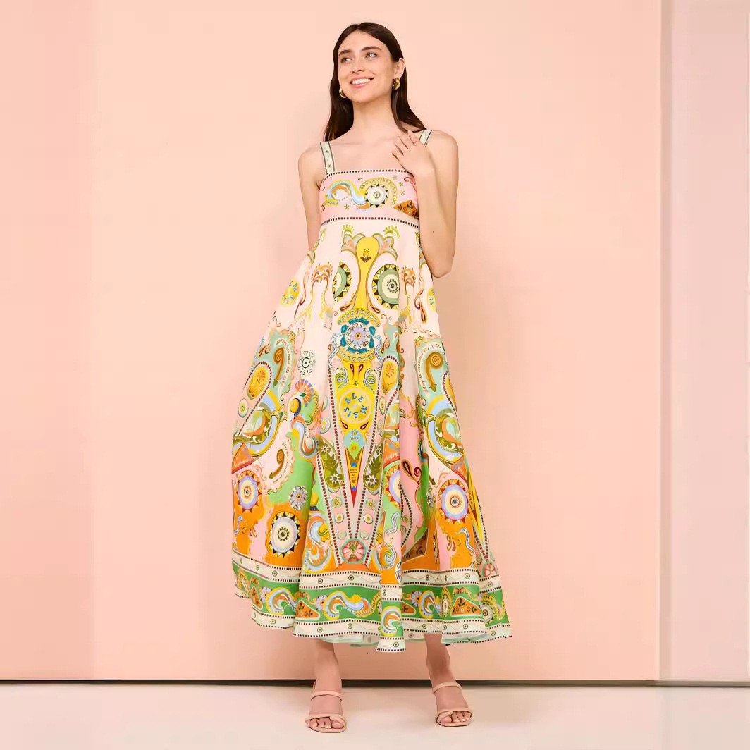 Multi-Color Paisley Sleeveless A-Line Midi Dress