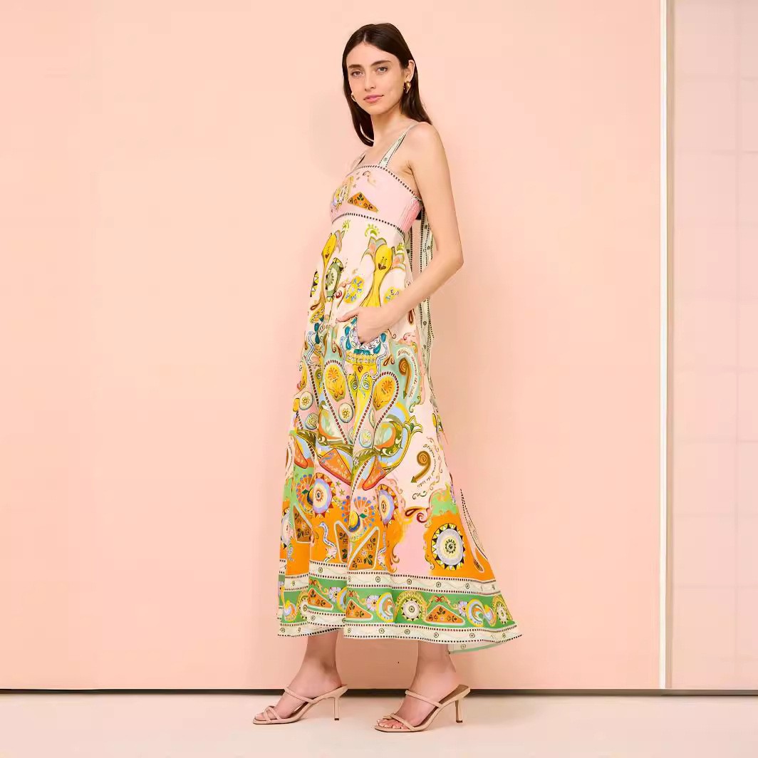 Multi-Color Paisley Sleeveless A-Line Midi Dress