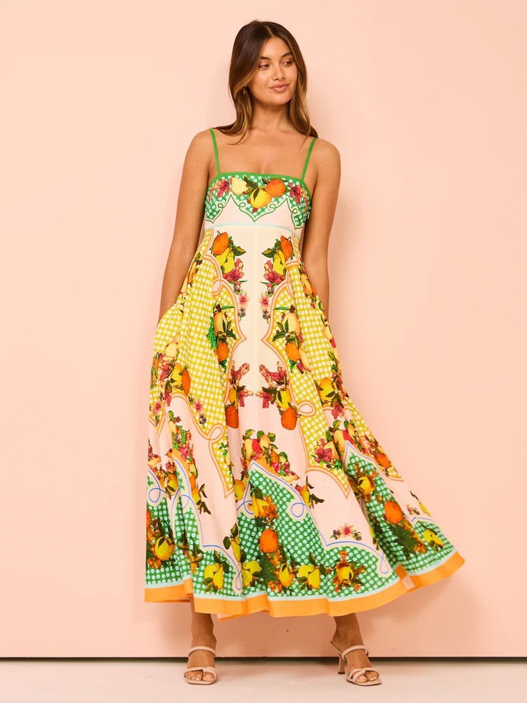 Yellow A-Line Sleeveless Midi Dress